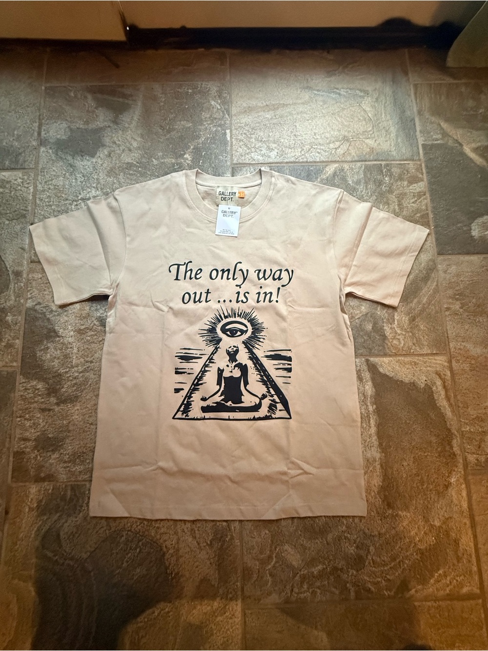 Gallery Dept Beige Short-Sleeve Graphic Tee with Black Spiritual Motif